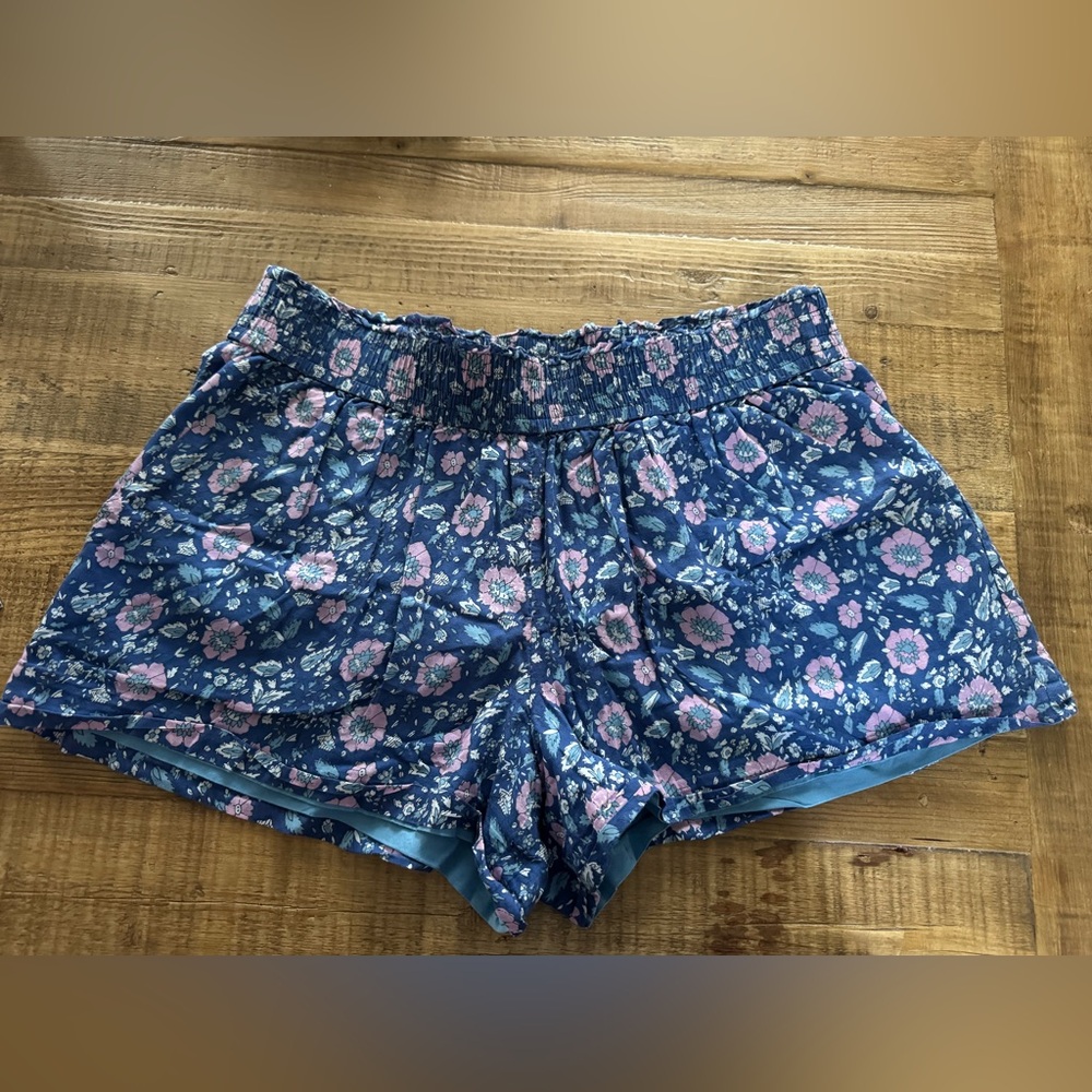 J. Crew Blue Floral Smocked Waist Shorts